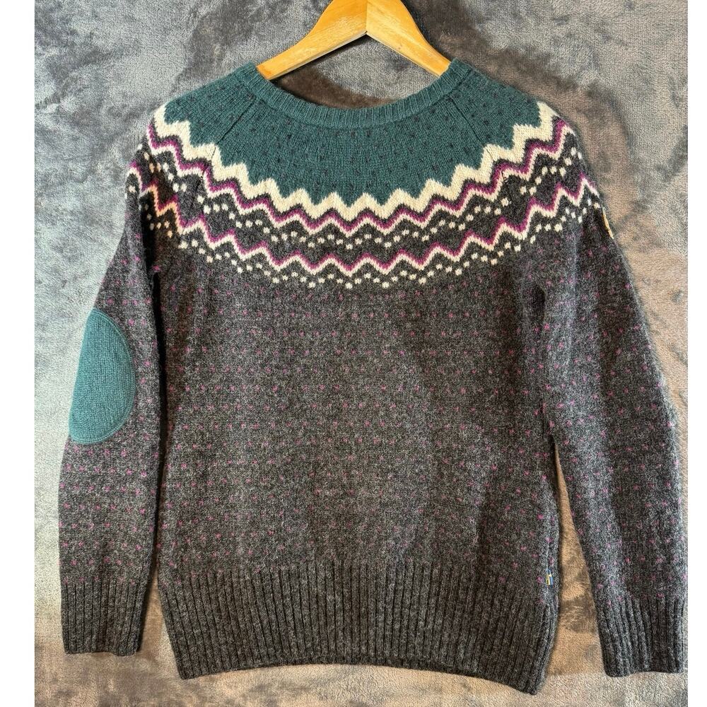 Fjallraven Ovik Knit Sweater Womens M Medium Arctic Green Wool Fair Isle Nordic